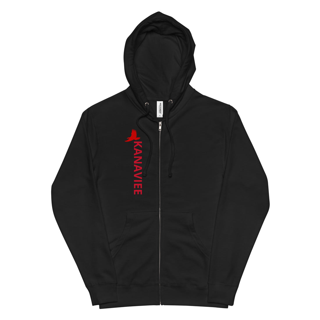 KANAVIEE Crimson Flight Hoodie in heavyweight black fleece with red K/Eagle embroidery