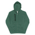 A green full-zip up hoodie with a black vertical &